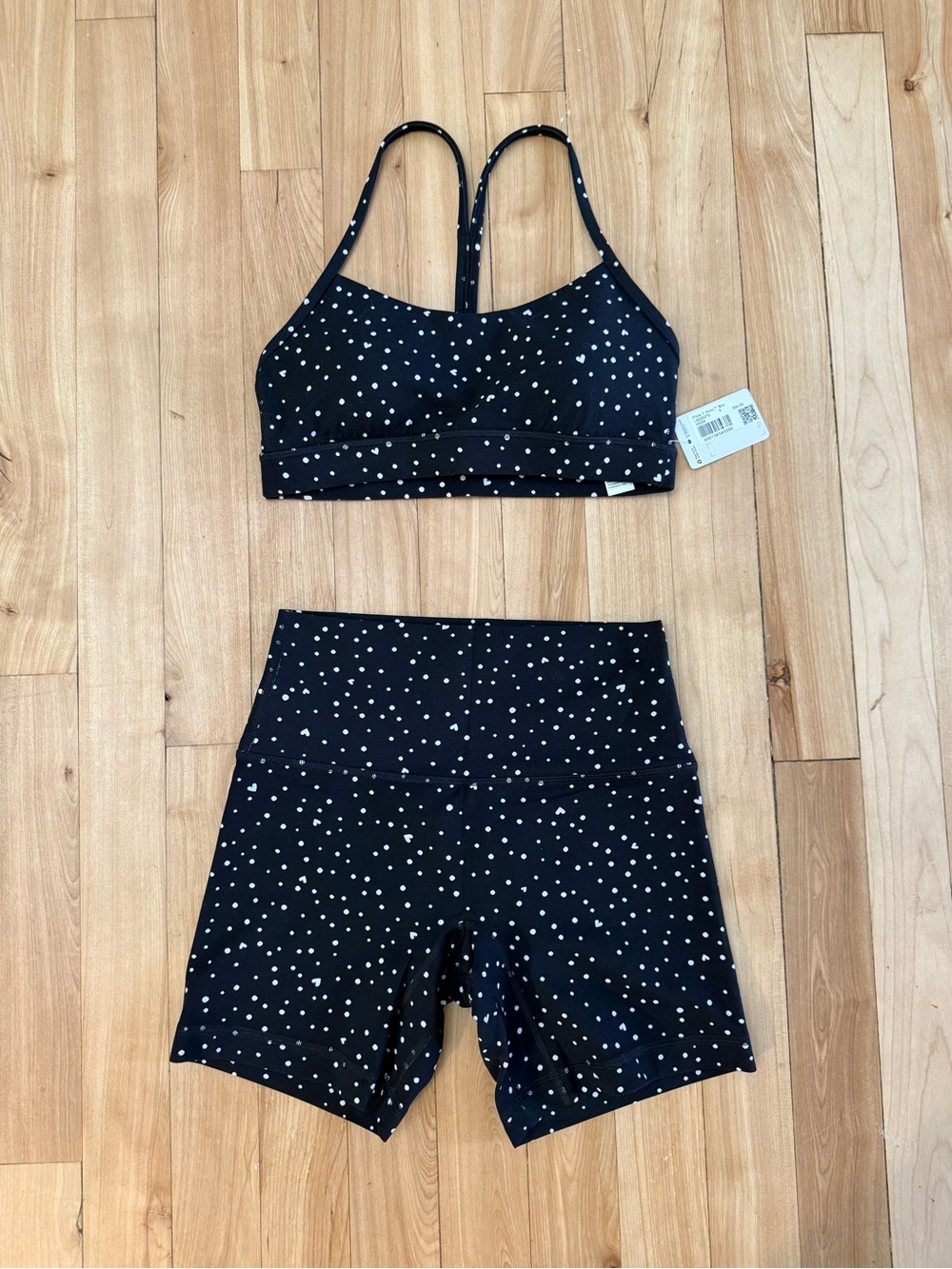 lululemon athletica Black with White Dot Athletic Shorts Set